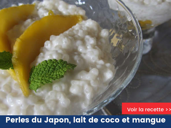 Délice de perles du Japon au lait de coco et à la mangue